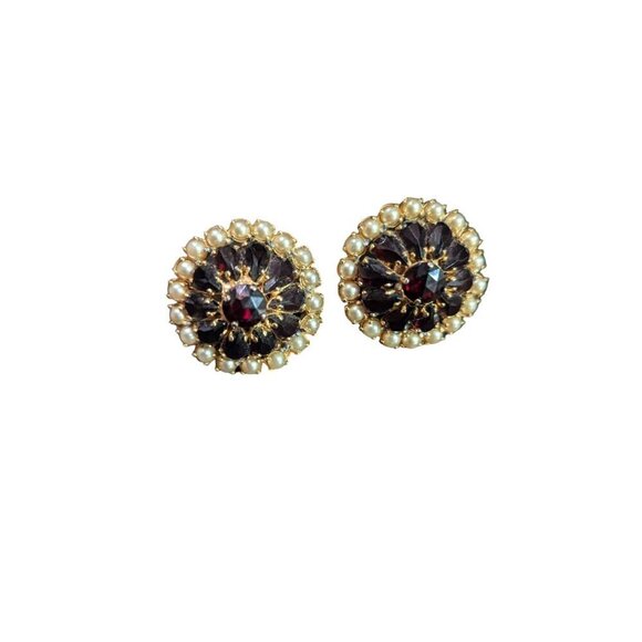 Vintage Napier Clip-On Earrings With Faux Pearls & Gems Estate  Patent Pending - Picture 5 of 8